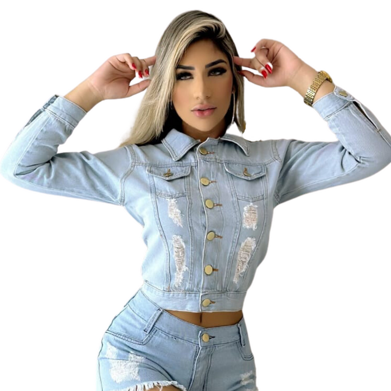 Jaqueta Feminina Jeans Destroyed: Elegância Descontruída