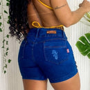 Short Jeans Feminino Cintura Alta Acabamento em ILhós XX
