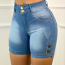 Short Jeans Feminino Cintura Alta Acabamento em ILhós XX