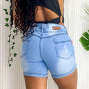Short Jeans Feminino Cintura Alta Acabamento em ILhós XX