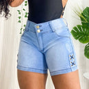 Short Jeans Feminino Cintura Alta Acabamento em ILhós XX
