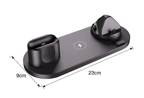 Estação de Carregamento Sem Fio 6 em 1 dispositivos iPhone, Android, Type-C, Apple Watch e Airpods Pro