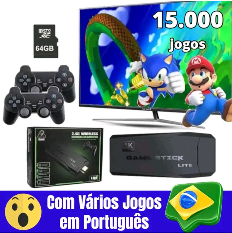 Video Game Stick HDMI 4k Video Game Retro 2 controles sem fio - 64 GB 10 Mil Jogos