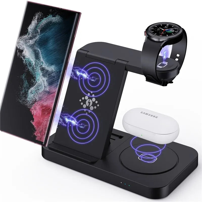 Suporte de Carregamento iPhones E Samsung Sem Fio 4 em 1