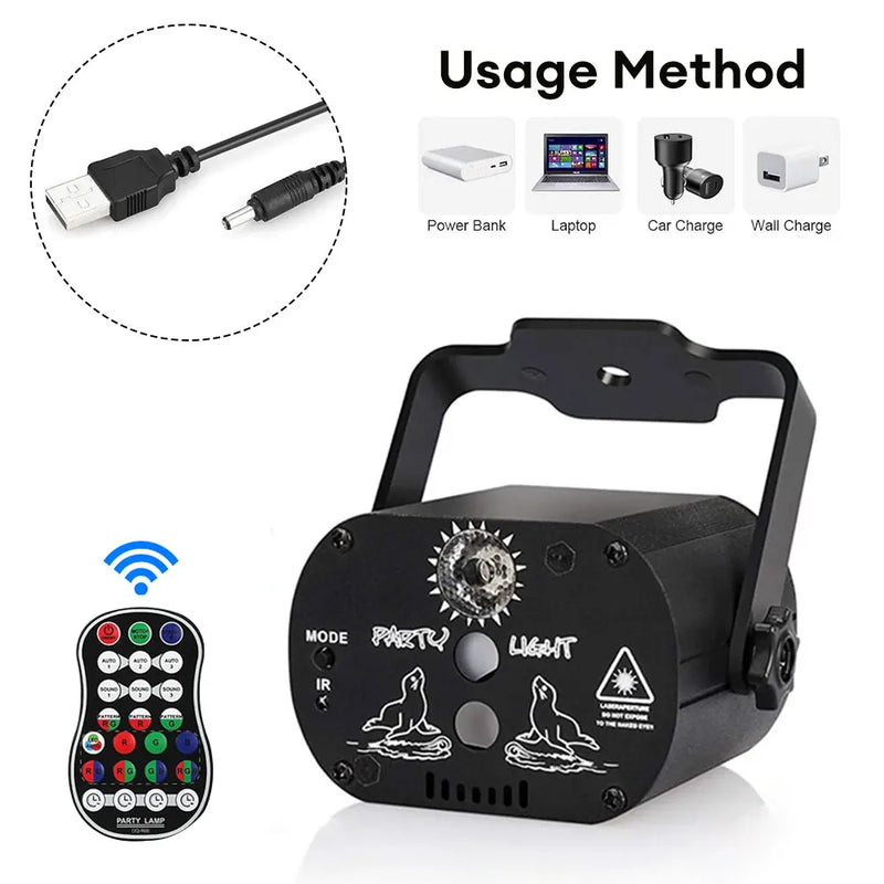 Mini Luz  estroboscópica de LED Laser de DJ Disco 60 padrões de iluminação diferentes