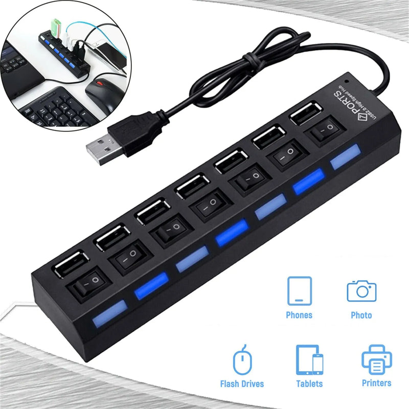 Hub USB Multi 7 E 4 Portas da SUPMANGO  USB 2,0