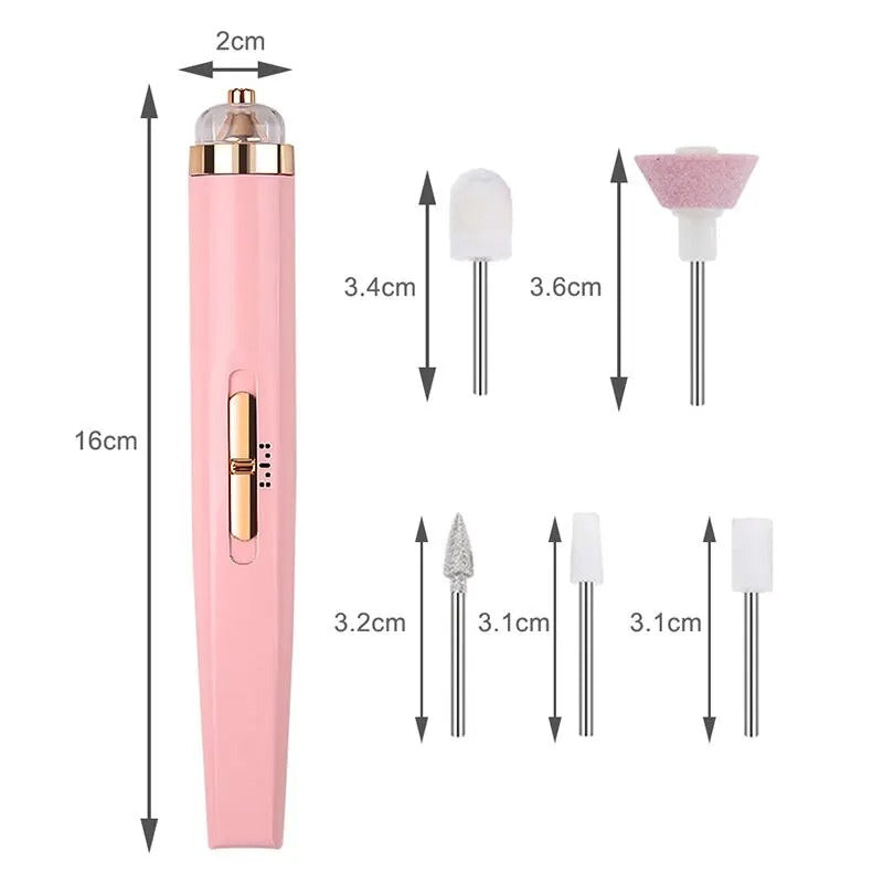 KIT Manicure Elétrica 5 em 1 com Brocas Portáteis para Unhas de Gel