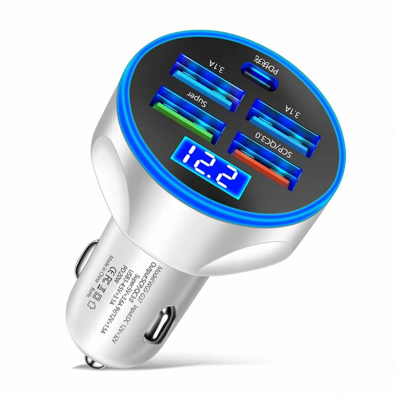 🔌 Carregador de Carro 4 USB PD 250W com Display Digital