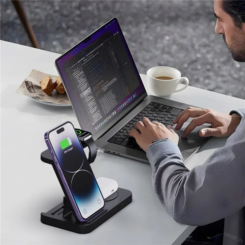 Suporte de Carregamento iPhones E Samsung Sem Fio 4 em 1