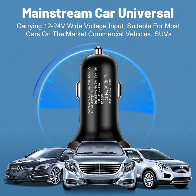 🔌 Carregador de Carro 4 USB PD 250W com Display Digital