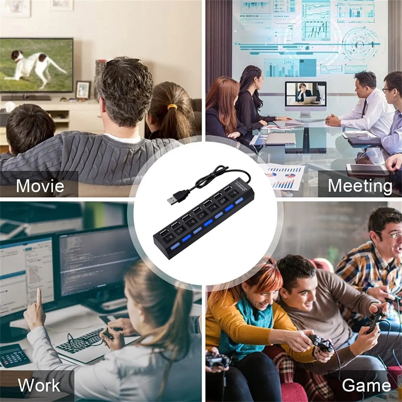 Hub USB Multi 7 E 4 Portas da SUPMANGO  USB 2,0