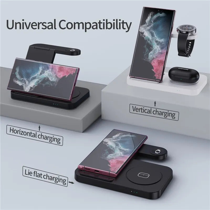 Suporte de Carregamento iPhones E Samsung Sem Fio 4 em 1
