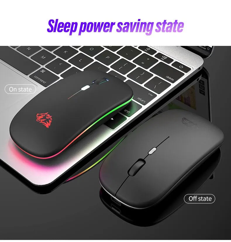 Mouse Sem Fio Bluetooth e 2.4GHz Modos Duplos Recarregável RGB