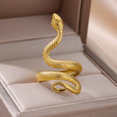 Anel de Cobra de Aço Inoxidável Banhado na Cor Dourado Ouro para Mulheres