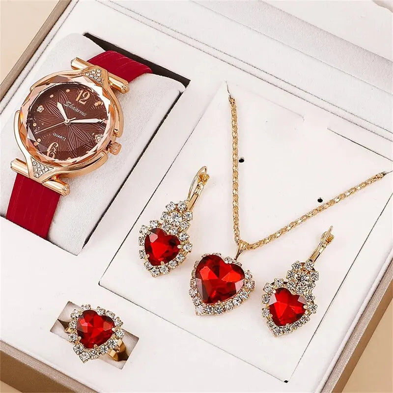 Conjunto de 5 peças, relógios femininos  +pulseira + pingente
