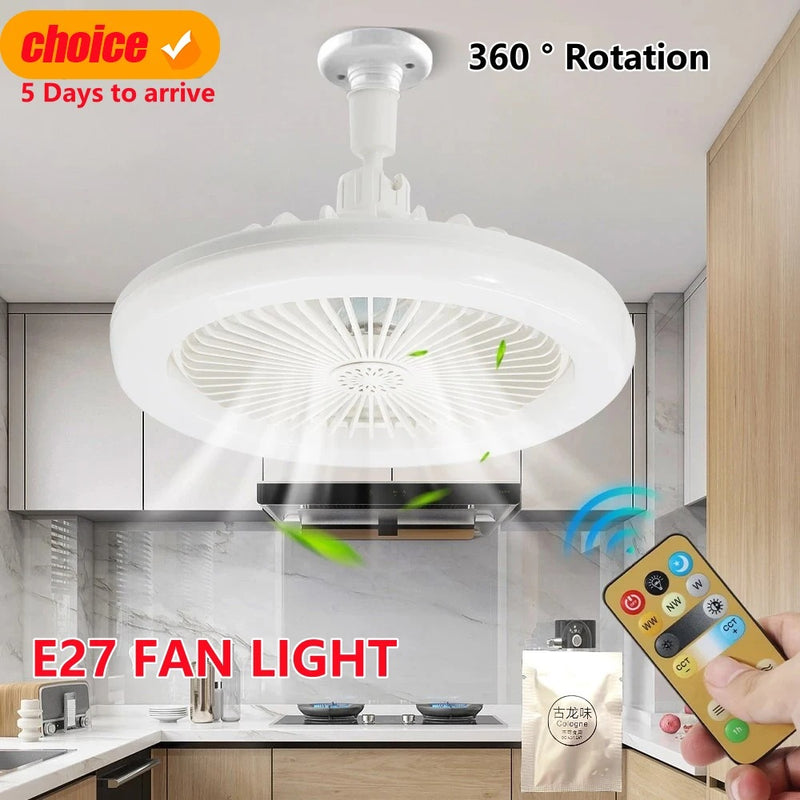 🌬️ Ventilador de Teto Giratório 3 em 1 com Lâmpada e Controle Remoto 💡
