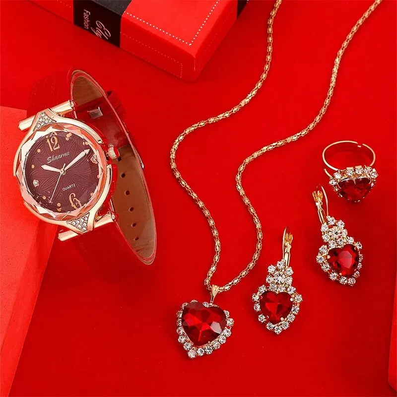 Conjunto de 5 peças, relógios femininos  +pulseira + pingente