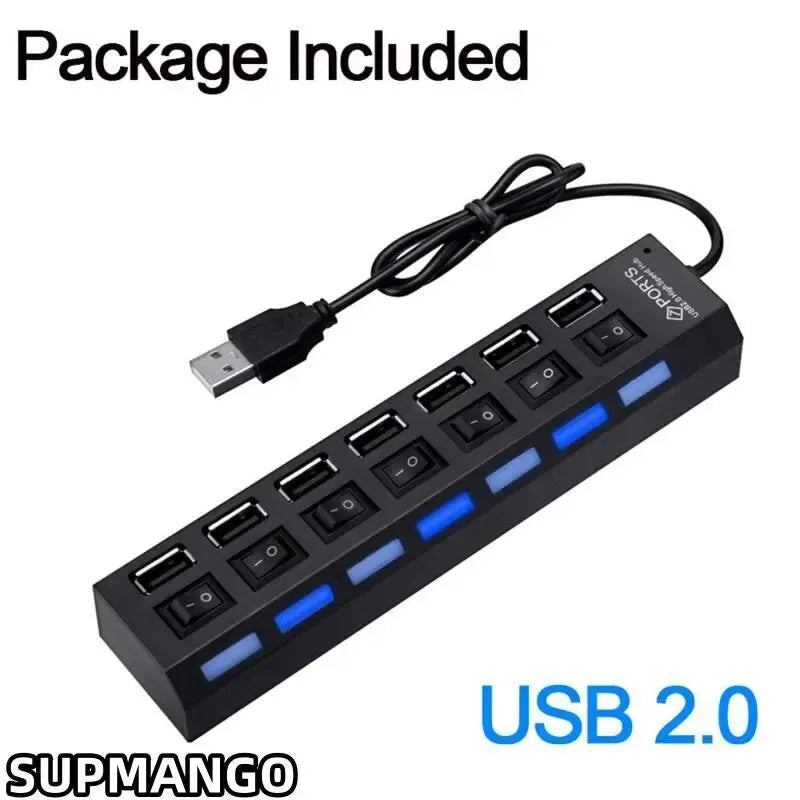 Hub USB Multi 7 E 4 Portas da SUPMANGO  USB 2,0