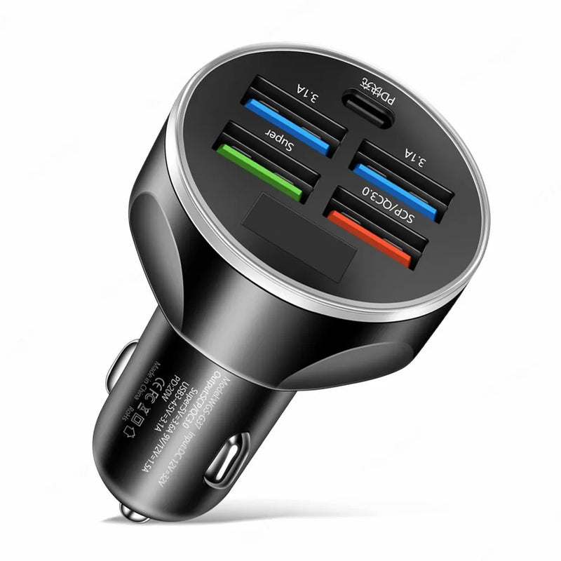 🔌 Carregador de Carro 4 USB PD 250W com Display Digital