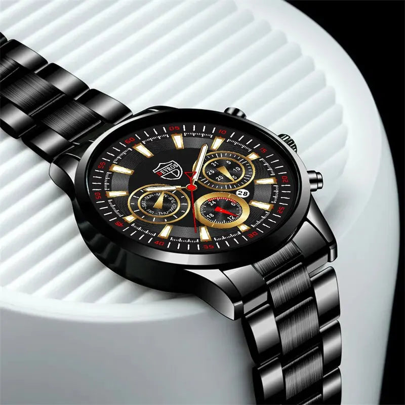 Relógios Masculinos Negócios Aço Inoxidável Quartzo Pulseira Assista Masculino Casual Date Pulseira de Couro Luminoso