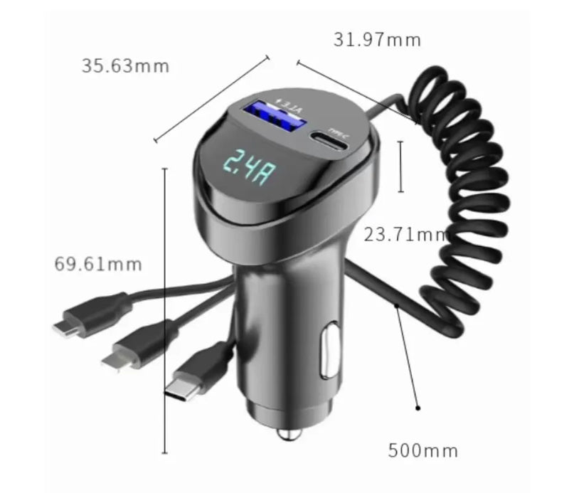 Carregador de Carro USB de 55W Compatível com iPhone 14 13 12, Xiaomi, Samsung e outros dispositivos.