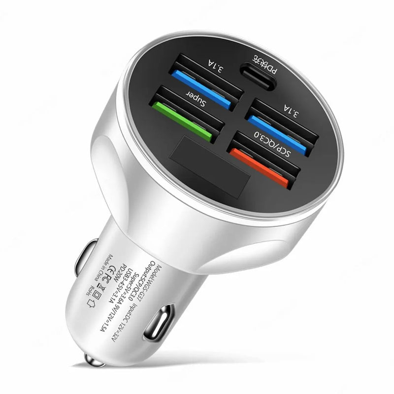 🔌 Carregador de Carro 4 USB PD 250W com Display Digital