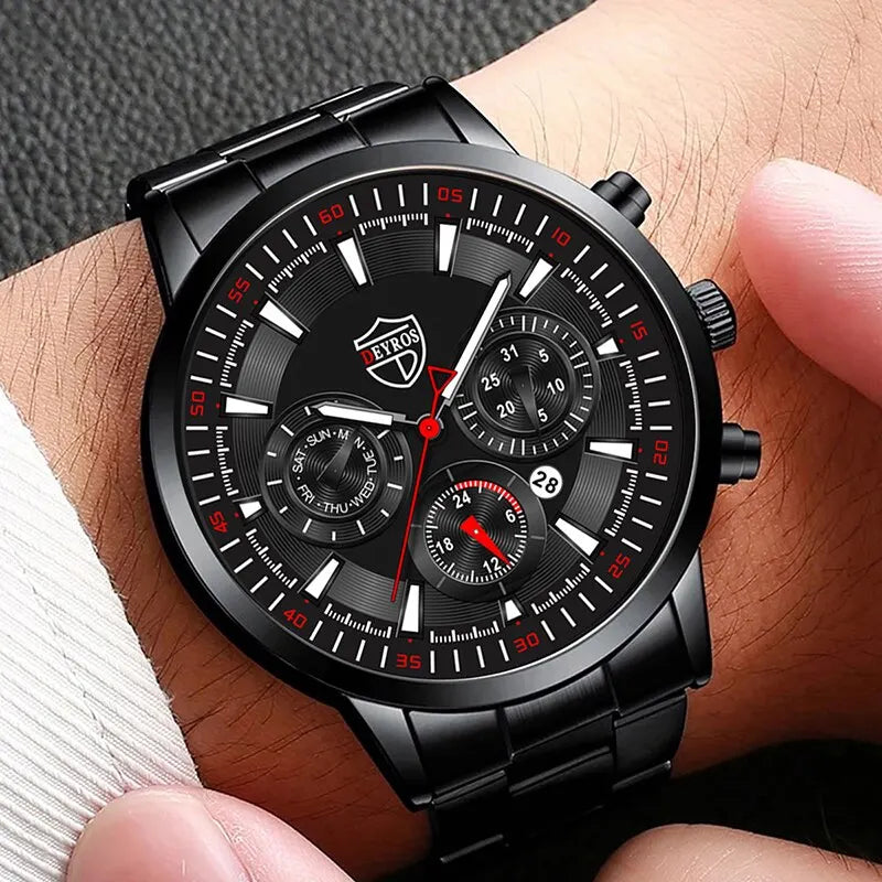 Relógios Masculinos Negócios Aço Inoxidável Quartzo Pulseira Assista Masculino Casual Date Pulseira de Couro Luminoso