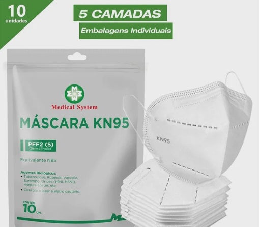 Kit 10 Respiradores Descartáveis KN95 Com Elástico