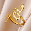 Anel de Cobra de Aço Inoxidável Banhado na Cor Dourado Ouro para Mulheres