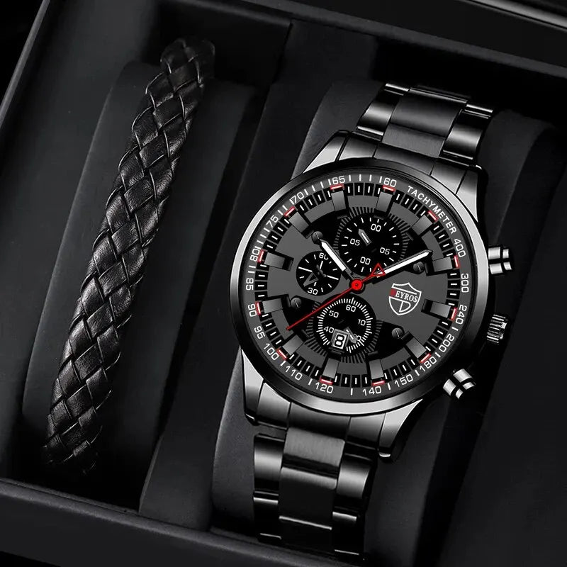 Relógios Masculinos Negócios Aço Inoxidável Quartzo Pulseira Assista Masculino Casual Date Pulseira de Couro Luminoso